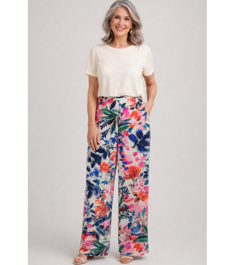 Pantalón largo bolsillos pata ancha estampados