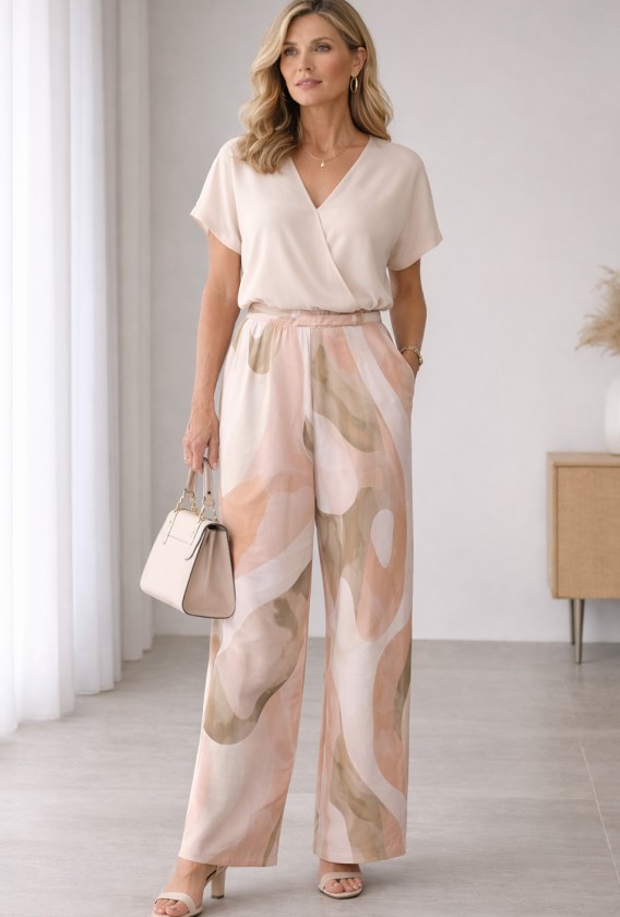 Pantalón largo bolsillos pata ancha estampados