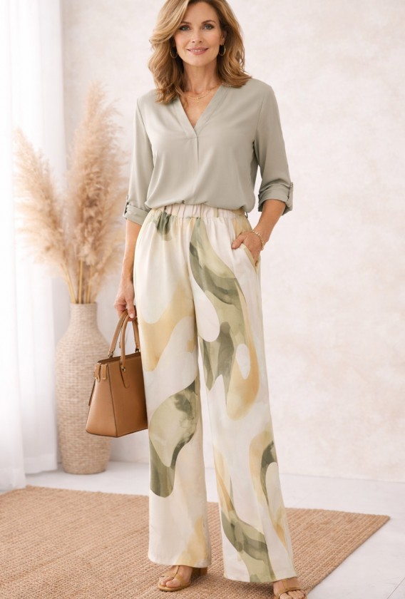 Pantalón largo bolsillos pata ancha estampados