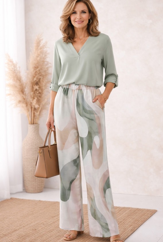 Pantalón largo bolsillos pata ancha estampados