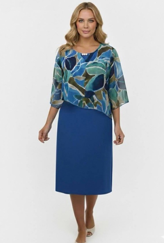 Vestido liso casaca estampada