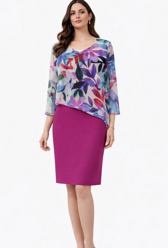 Vestido liso casaca estampada