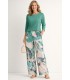 Pantalón largo bolsillos pata ancha estampado flores