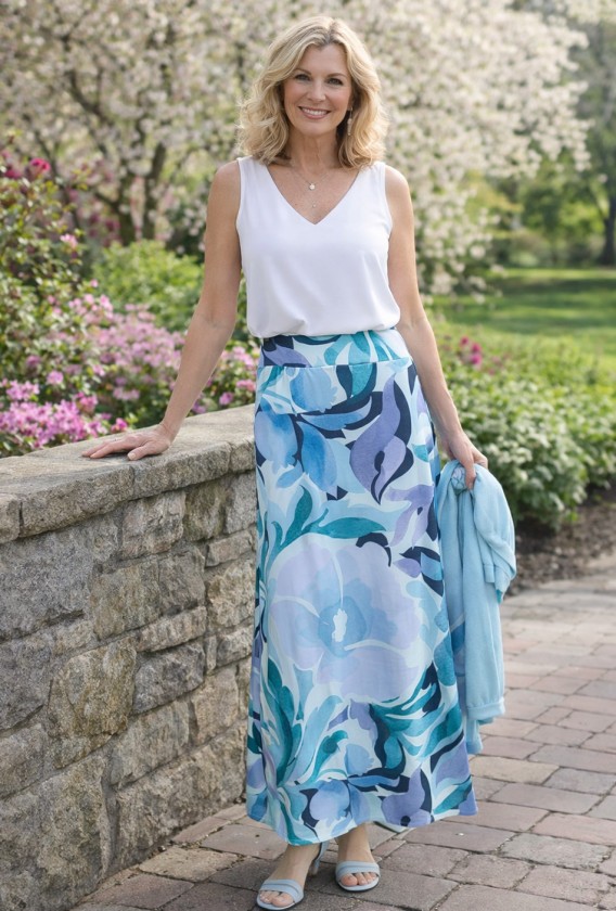 Falda larga estampada aberturas goma