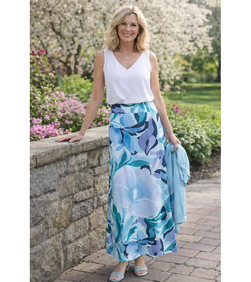 Falda larga estampada aberturas goma