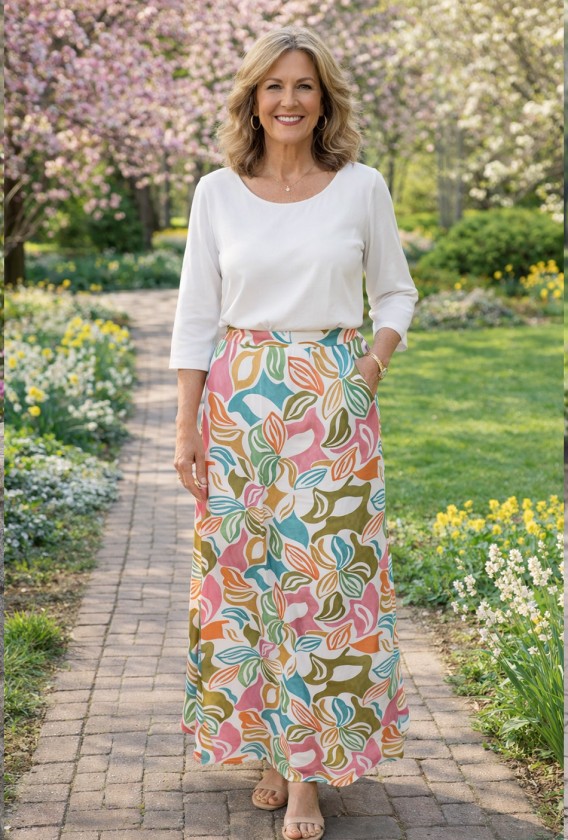 Falda larga estampada aberturas goma