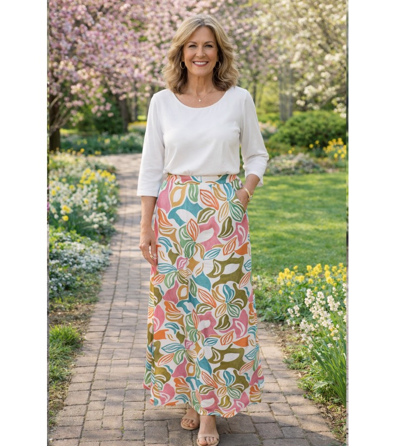 Falda larga estampada aberturas goma