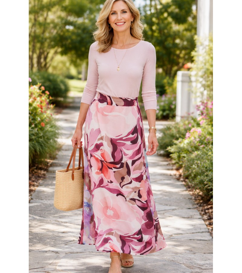 Falda larga estampada aberturas goma